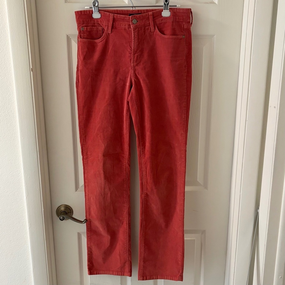 NYDJ Straight Corduroy Pants Women's Size 6 Coral Salmon Stretch Jeans